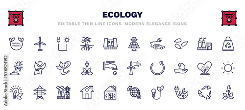 set of ecology thin line icons. ecology outline icons such as natural product, solar plug, solar energy, eco bag, eco e, wind energy, eco bulb, green home, bio energy, green source vector.