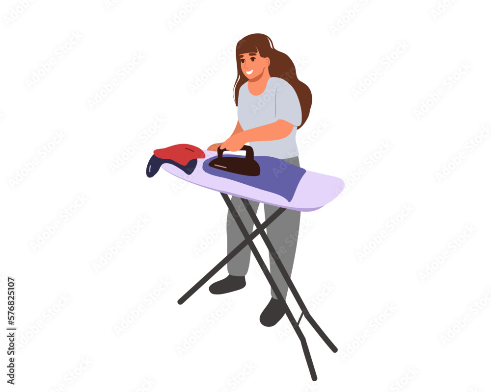 Fototapeta premium woman ironing clothes. Flat vector illustration
