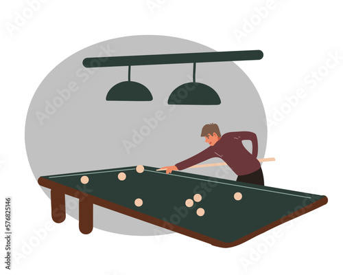 man playing billiards. Flat vector illustration