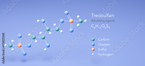 treosulfan molecule, molecular structures, alkylating agent, 3d model, Structural Chemical Formula and Atoms with Color Coding photo