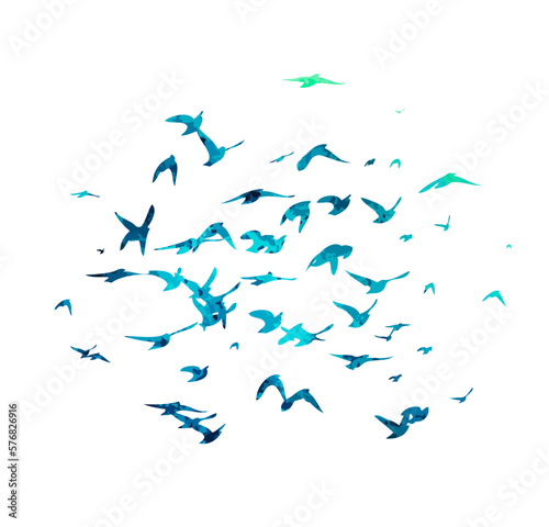 Blue birds flying flock. Vector illustration