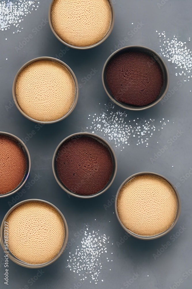 Fototapeta premium Spoon brigadeiro pots seen from above - generative ai