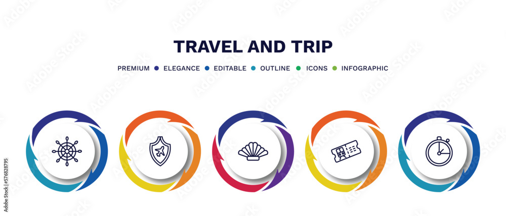 set of travel and trip thin line icons. travel and trip outline icons with infographic template. linear icons such as rudder, travel insurance, shell, train ticket, stopclock vector. set of travel and trip thin line icons. travel and trip outline icons with infographic template. linear icons such as rudder, travel insurance, shell, train ticket, stopclock vector.