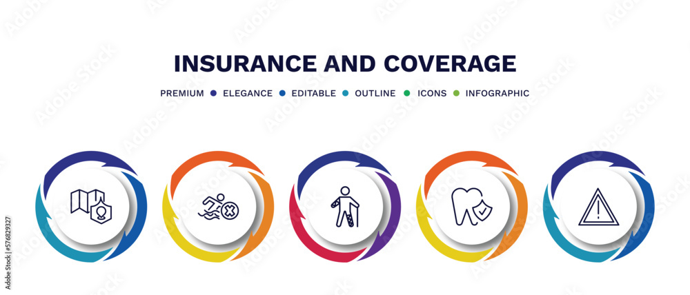 set of insurance and coverage thin line icons. insurance and coverage outline icons with infographic template. linear icons such as coverage area, risk pool, wounded, dental insurance, disaster set of insurance and coverage thin line icons. insurance and coverage outline icons with infographic template. linear icons such as coverage area, risk pool, wounded, dental insurance, disaster