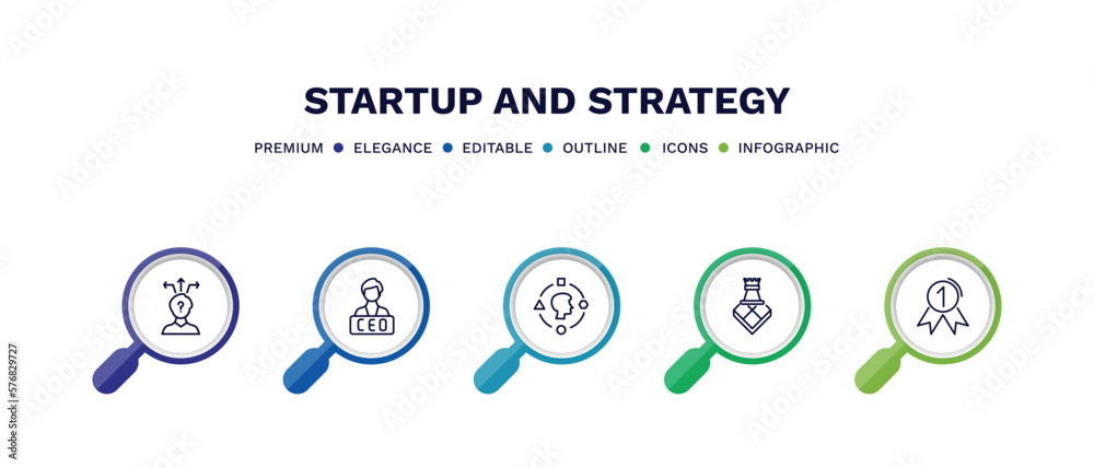 set of startup and strategy thin line icons. startup and strategy outline icons with infographic template. linear icons such as strategy choice, ceo, user experience, game, first vector. set of startup and strategy thin line icons. startup and strategy outline icons with infographic template. linear icons such as strategy choice, ceo, user experience, game, first vector.