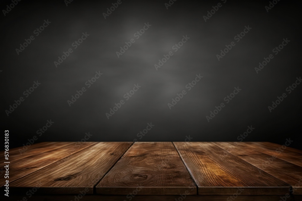 Wooden texture table top with dark background. For product display and presentation. Generative AI Wooden texture table top with dark background. For product display and presentation. Generative AI