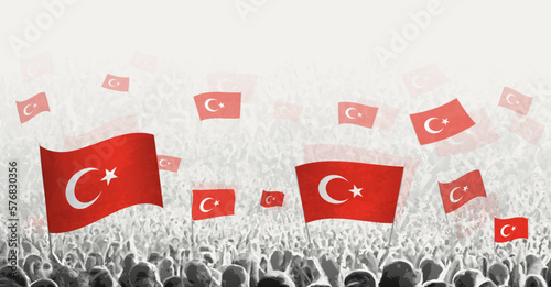Abstract crowd with flag of Turkey. Peoples protest, revolution, strike and demonstration with flag of Turkey.