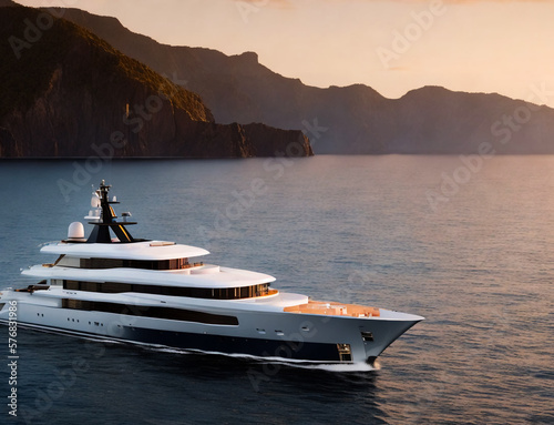 Luxury yacht sailing on the sea. Generative AI 