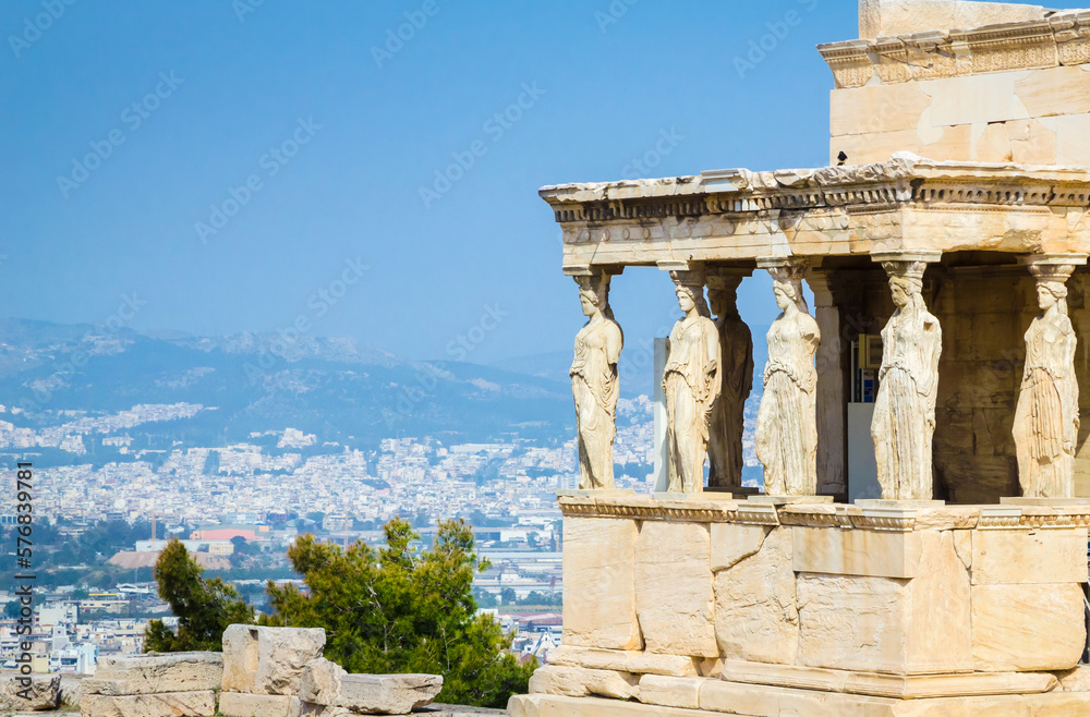 Panoramic view of Erechtheions in Acropolis, Athens, capital of Greece.