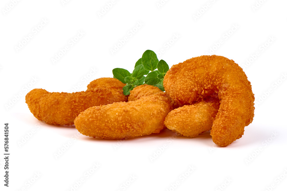 Breaded shrimps, isolated on white background. Breaded shrimps, isolated on white background.