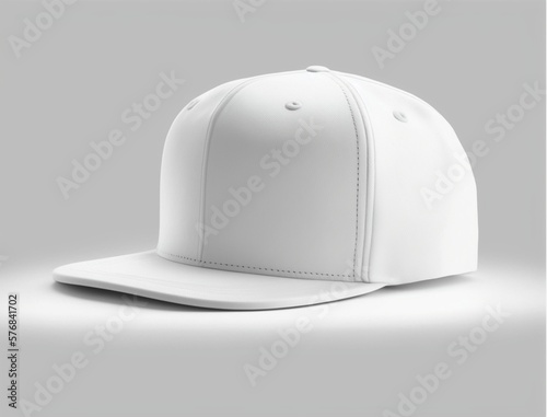 empty white snapback hat mockup isolated on a white blank background for design, flat baseball cap mock up, generative Ai