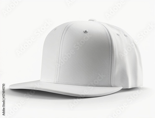 empty white snapback hat mockup isolated on a white blank background for design, flat baseball cap mock up, generative Ai