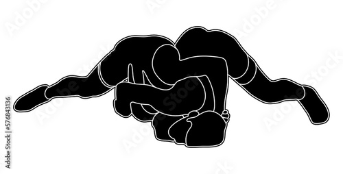 Silhouettes athletes wrestlers in wrestling, duel, fight. Greco Roman, freestyle, classical wrestling. Martial art