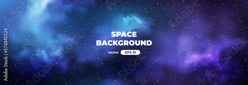 Space background with bright shining stars. Star universe. Beautiful colorful nebula. Starry night sky. Deep cosmos. Black outer space. Milky way galaxy. Science fiction. Vector illustration eps10.
