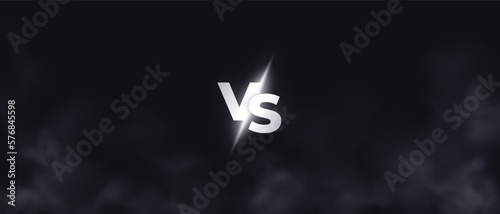 Versus banner. VS concept. Smoke from the fire. Black color. Fog backgorund. Isolated transparent mist or smog effect. Raised dust. Clouds. Realistic template. Vector illustration eps10.