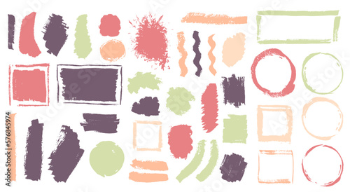 Paint sketch brushstroke vector set. Isolated border box sumi shapes. Blotch splash sale sticker background batch. Daub gouache splashes drawing.