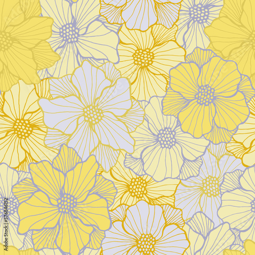 Wallpaper Mural Sweet rose blossom seamless sample. Hand drawn floral ornament. Rose flower with Torontodigital.ca