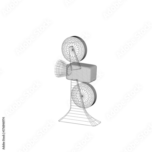 Retro movie camera and film strip. Black and white drawing. Vintage 3d illustration