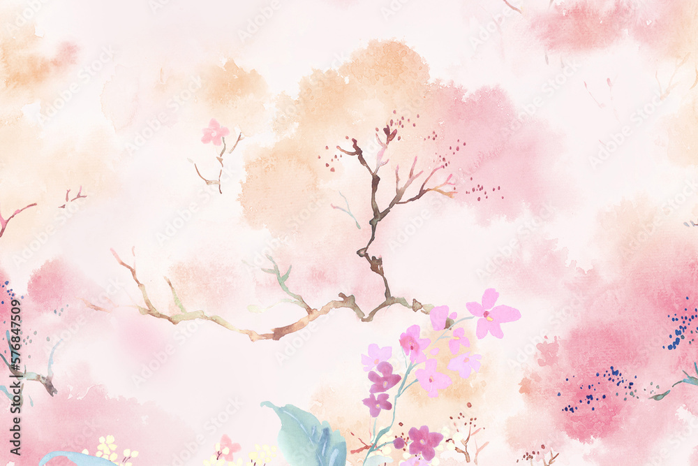 Watercolor flowers, roses, peonies, paisley butterflies