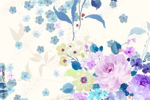 Fototapeta Naklejka Na Ścianę i Meble -  Watercolor flowers, roses, peonies, paisley butterflies