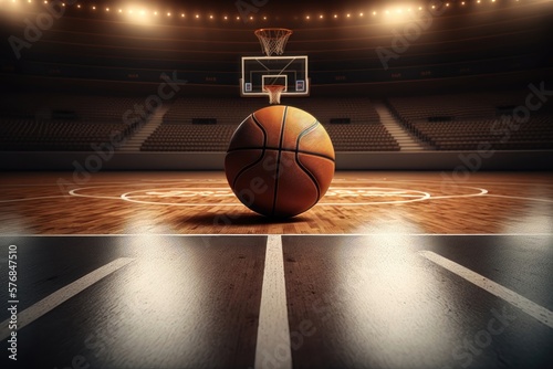Basketball Arena with basketball ball. AI Generation