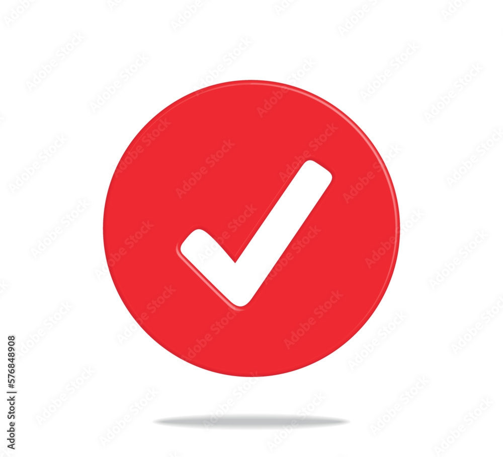 3d check mark, red approval sign on white background 3d check mark, red approval sign on white background