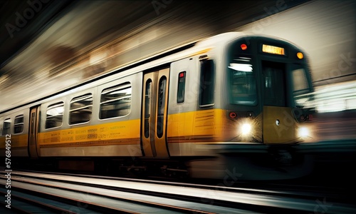 Metro Train with motion blur effect, generative AI