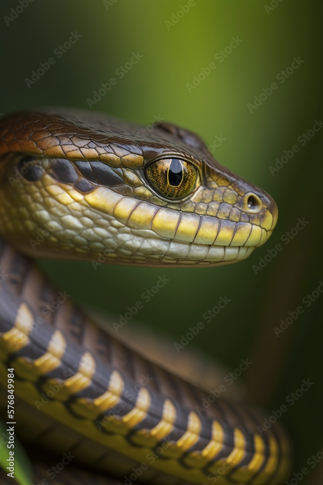 illustration, an asian vine snake resting on a branch, generative ai illustration, an asian vine snake resting on a branch, generative ai