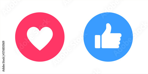Thumb up and heart icon. Vector like and love icon. Ready like and love button for website and mobile app. Vector 10 eps.