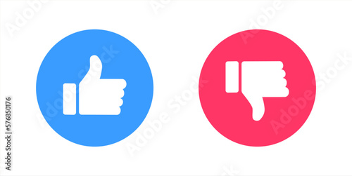Like and Dislike vector flat Icons. Design Elements for smm, ad, marketing, ui, ux, app and more. Thumbs up and thumbs down circle emblems. Vector 10 eps.