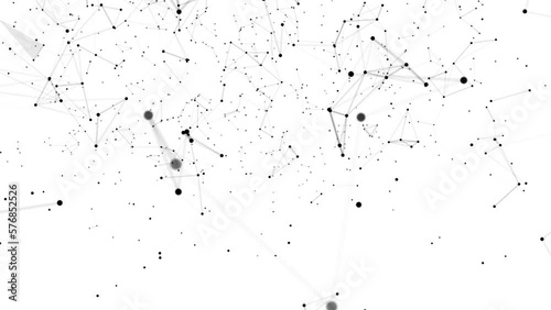Geometric shapes connected by 3d render lines. Black transparent triangles connected by motion design lines. Chaotic dots on a white background. 3d background