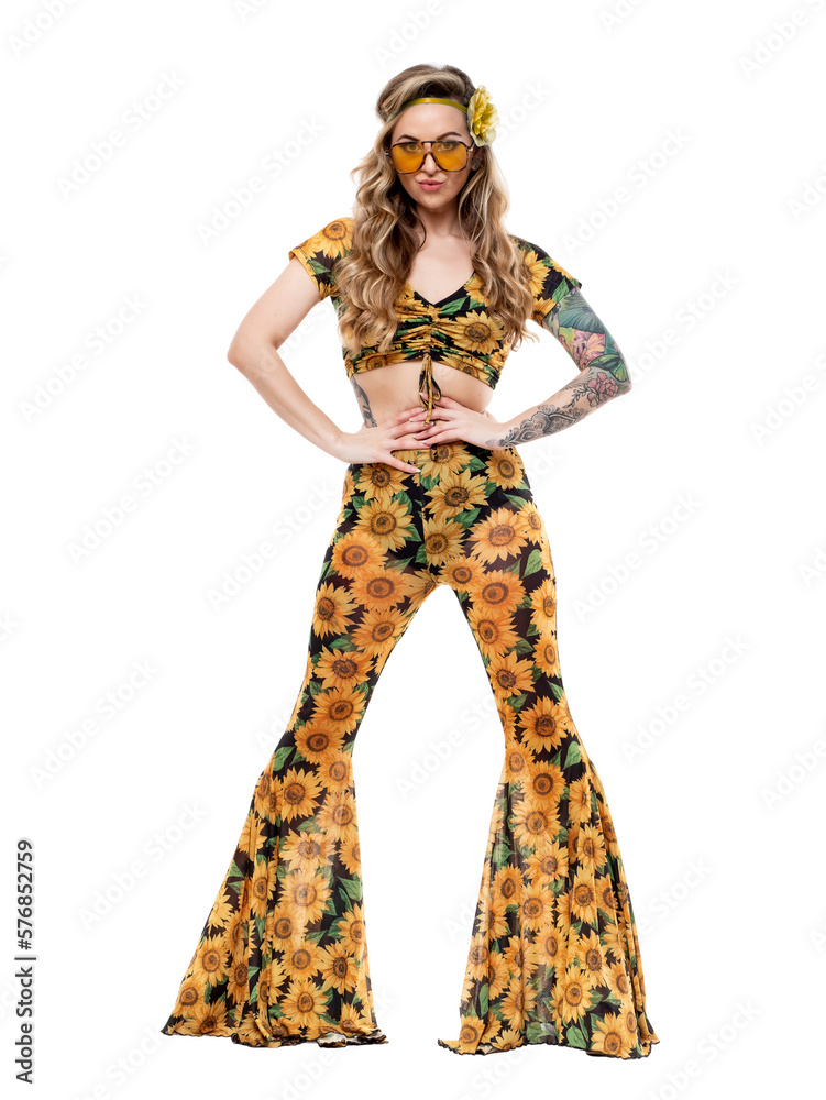 Attractive White Female Model Wearing 70's Fashion Attractive White Female Model Wearing 70's Fashion