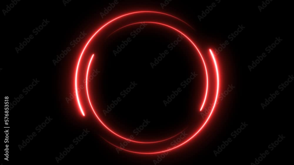 red neon glowing circle frame background. repetitive motion animation. isolated on black. 4K graphic animation video