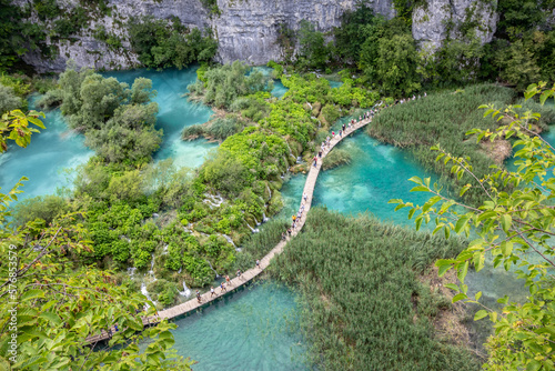 view on a path at plitvice lakes national park in croatia