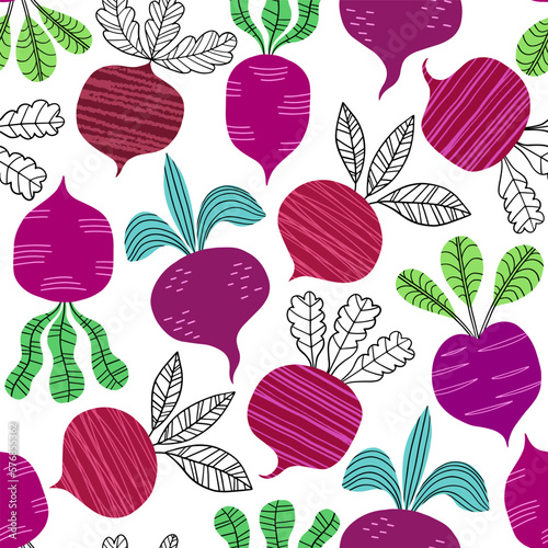 Beet root seamless pattern. Hand drawn root seamless background texture