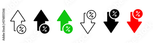 Increase, decrease arrow icons. Interest arrow icons collection. Increase, decrease growth elements icons.