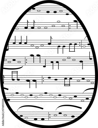Easter. Illustrations of music Easter egg. Easter egg with musical notation. Isolated object, in PNG is a transparent background.
