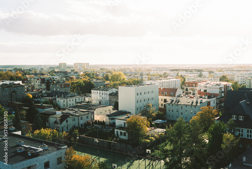 Post Soviet prefabricated buildings forming an Eastern European ghetto. The houses are in poor condition and you can see how run down everything is.