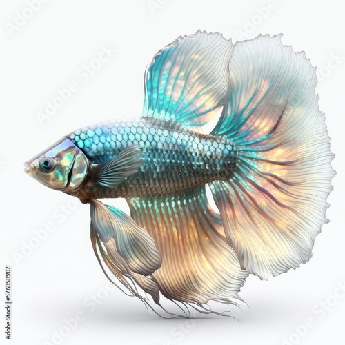 Opal Betta Fish Isolated on White Background.