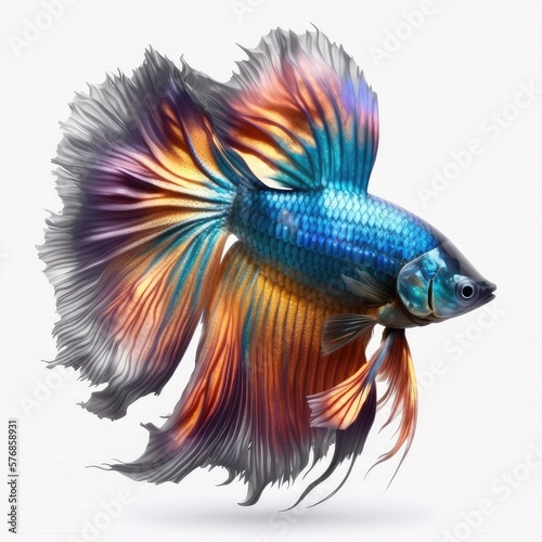 Rainbow Betta Fish. Isolated on White Background.