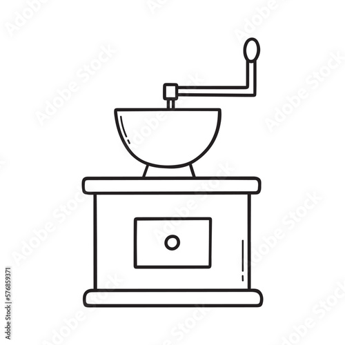 Vintage coffee grinder doodle. Vector illustration isolated on white background.
