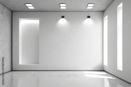 Abstract white concrete wall with side lights, used as a backdrop for an interior design concept. Generative AI