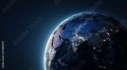 Earth globe in space. Earth Hour 2023, March 25. Earth planet template for web banner. Elements of this image furnished by NASA