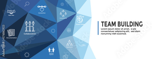 Team Building, Teamwork, and Connectivity Icon Set with Stick Figures and Intersections Web Header Banner