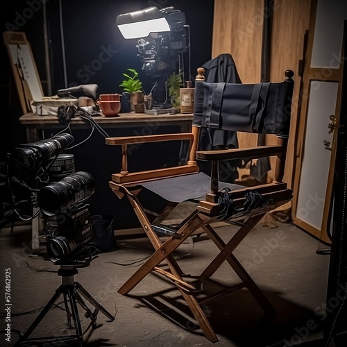 film director room with chair, light and professional camera with wooden furniture AI generated photo