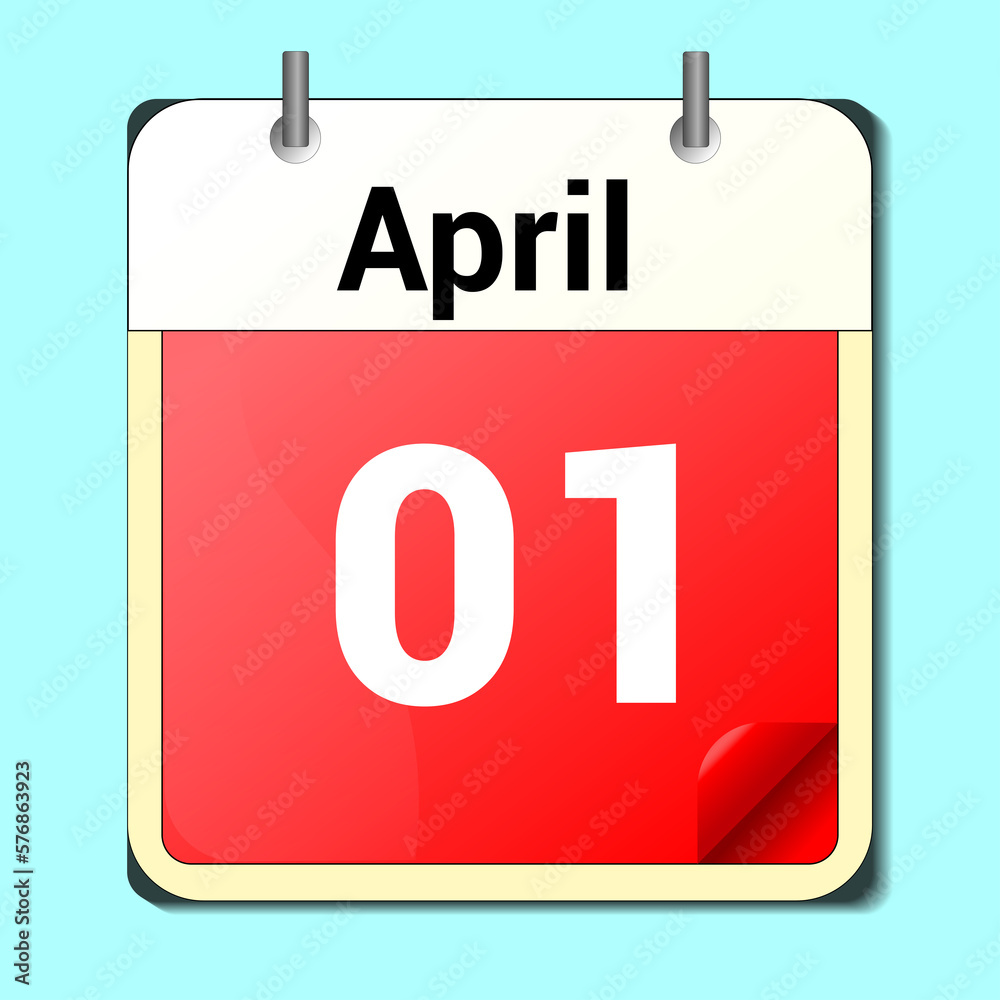 day on the calendar, vector image format, April 1 day on the calendar, vector image format, April 1