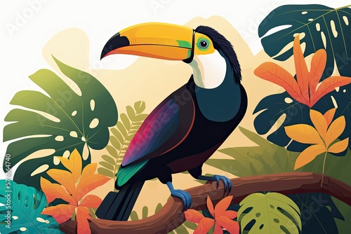 Toucan, cashew, tropical, bird, illustration. Generative AI
