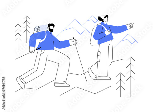 Summer hiking abstract concept vector illustration.