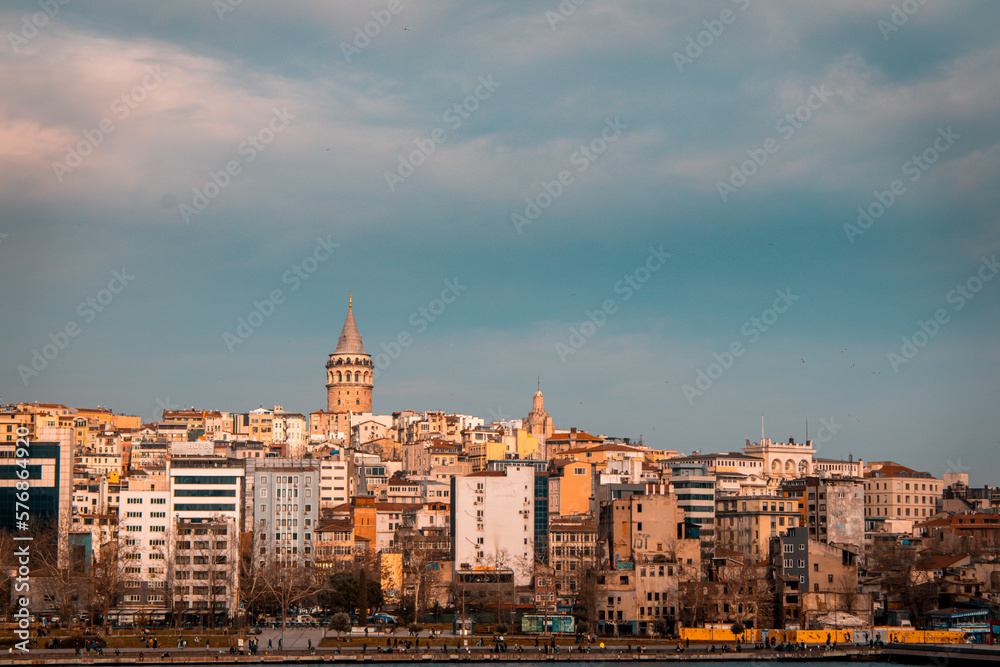 view of the town, Galata tower and Golden Horn, Istanbul, Turkey, panorama