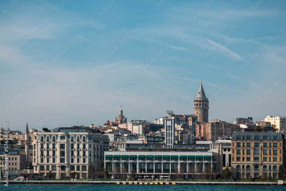 view of the town, Galata tower and Golden Horn, Istanbul, Turkey